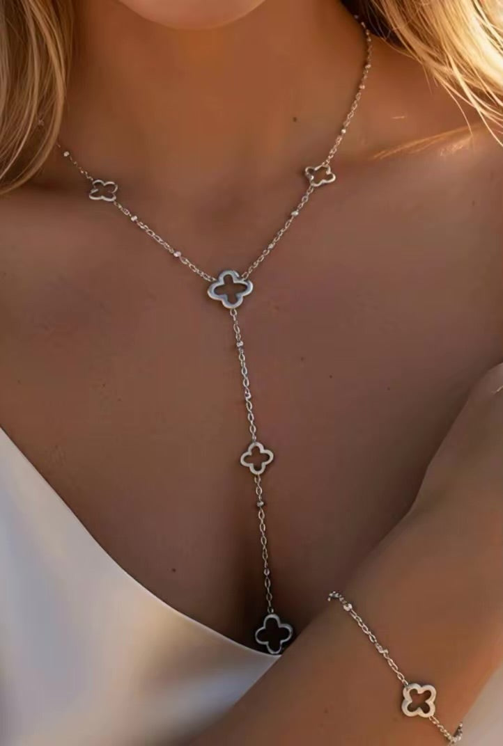 Ensemble Collier & Bracelet Trèfle – Acier Inoxydable Doré ou Argenté