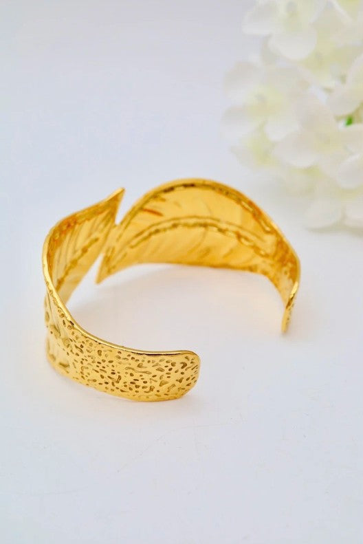 Bracelet Manchette Feuille  Acier Inoxydable