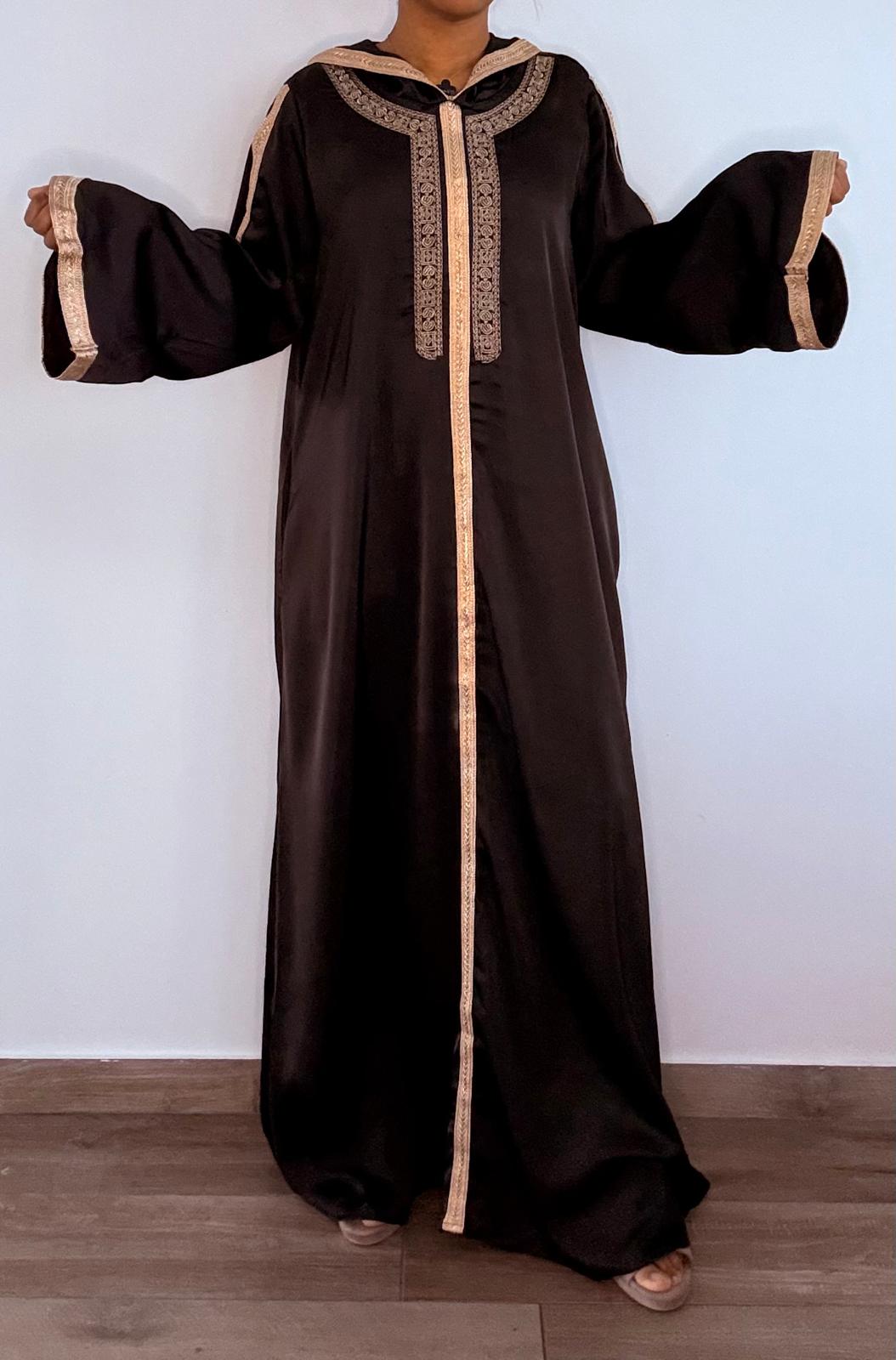 Jellaba Noir satiné