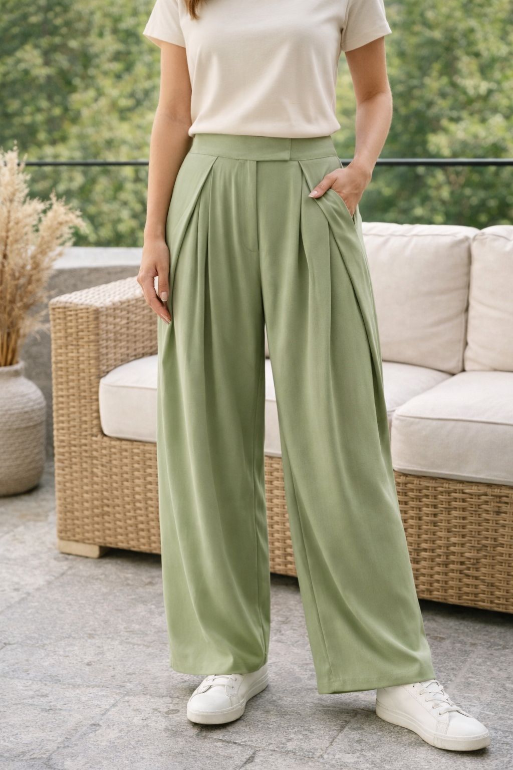 Pantalon Fluide Taille HauteCoupe Large