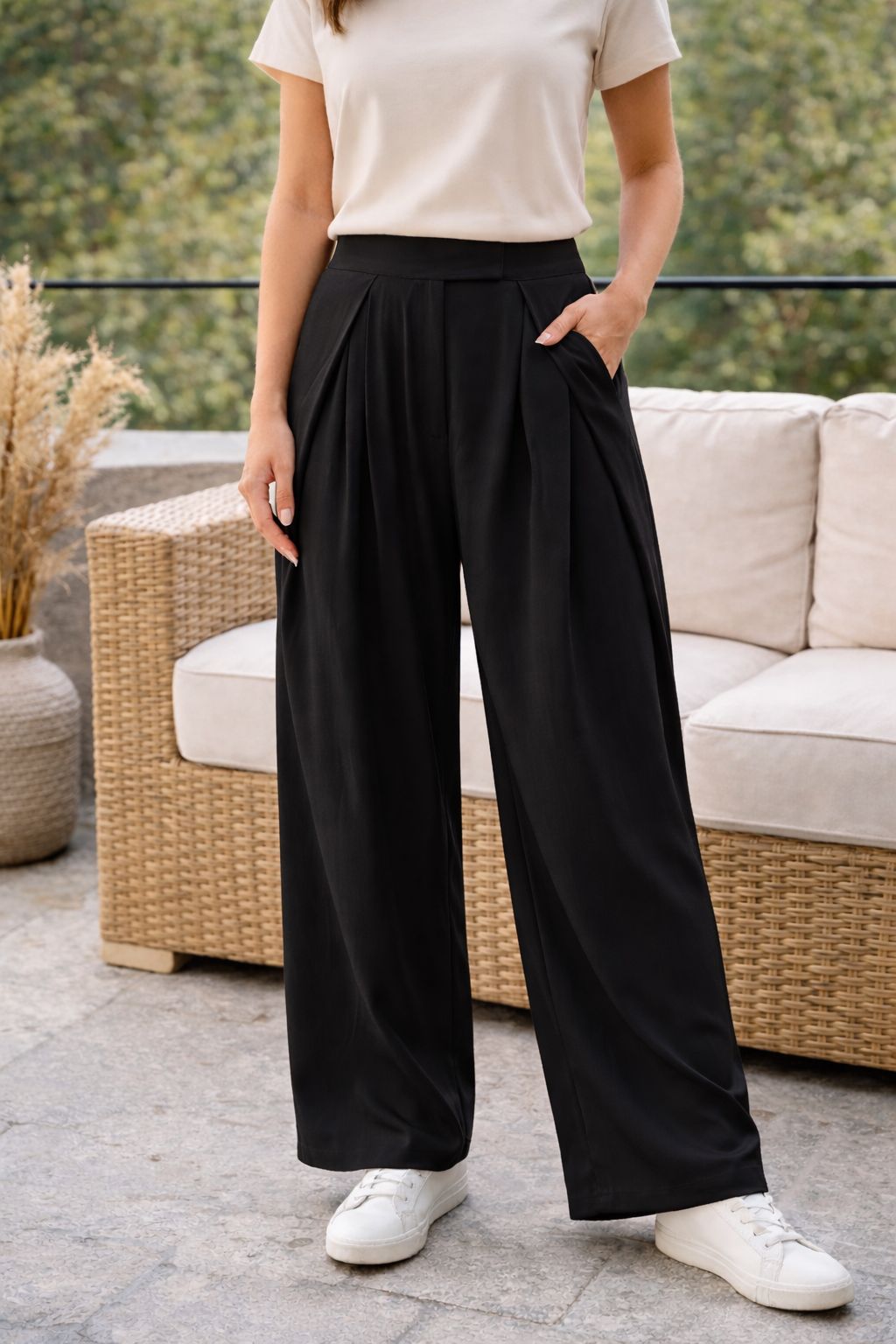 Pantalon Fluide Taille HauteCoupe Large