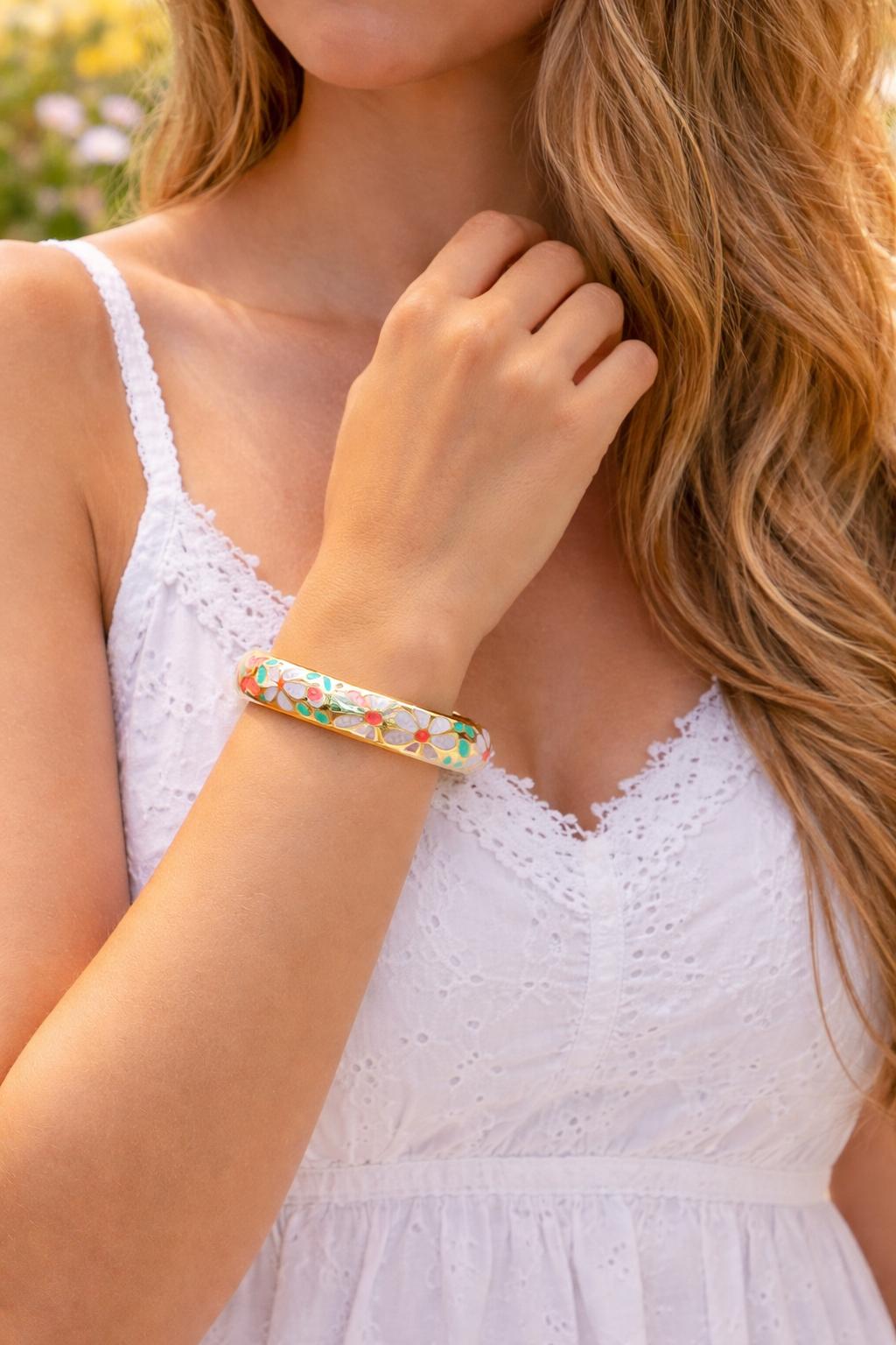 Bracelet Fleur Émaillé  Acier Inoxydable