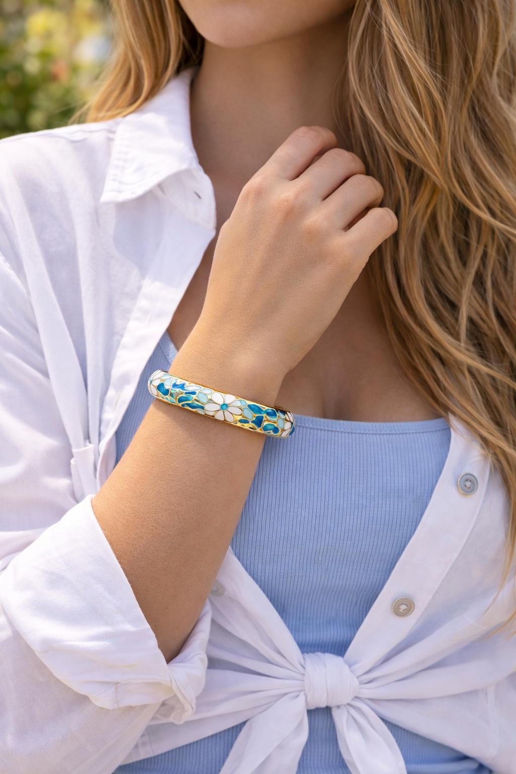 Bracelet Fleur Émaillé  Acier Inoxydable