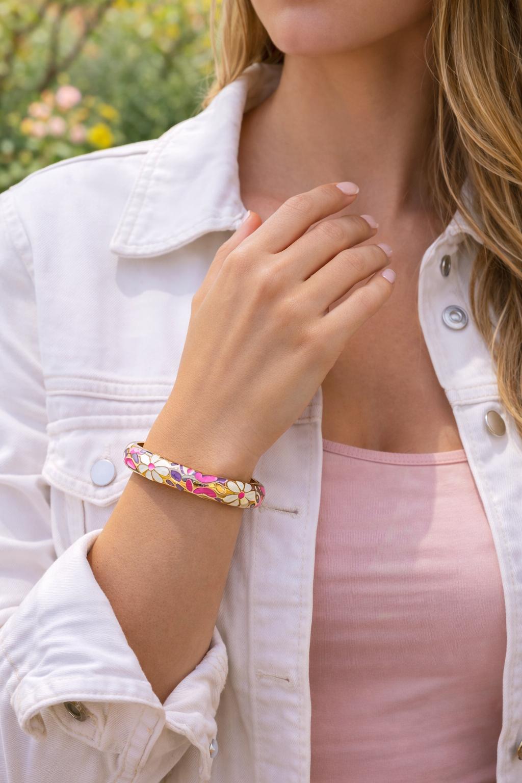 Bracelet Fleur Émaillé  Acier Inoxydable