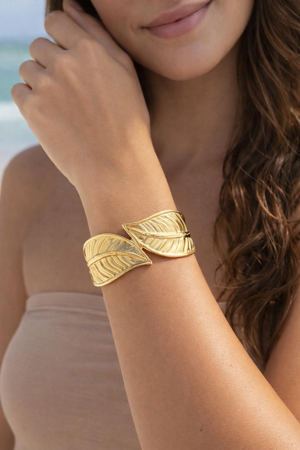 Bracelet Manchette Feuille  Acier Inoxydable