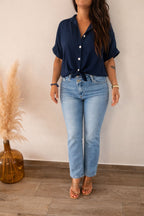 Jeans fermeture asymétrique bleu