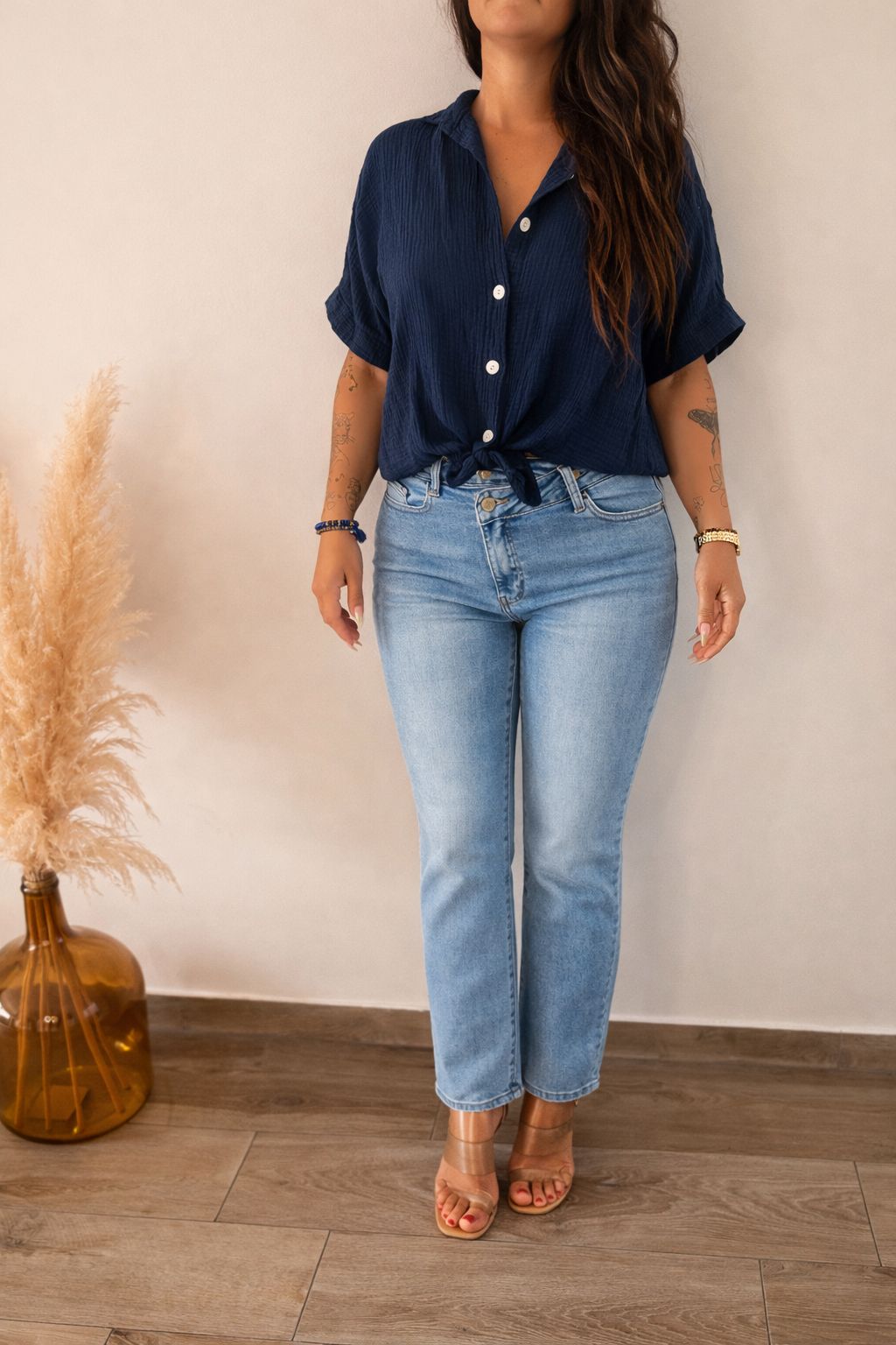 Jeans fermeture asymétrique bleu