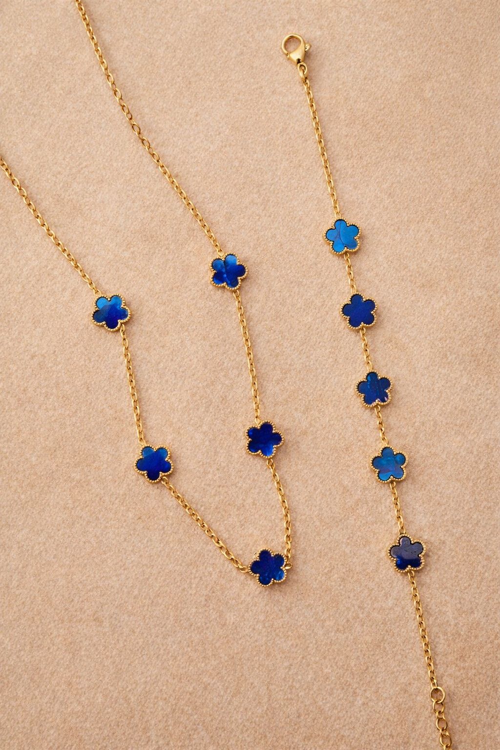 Parure Trèfle Bleu – Acier Inoxydable